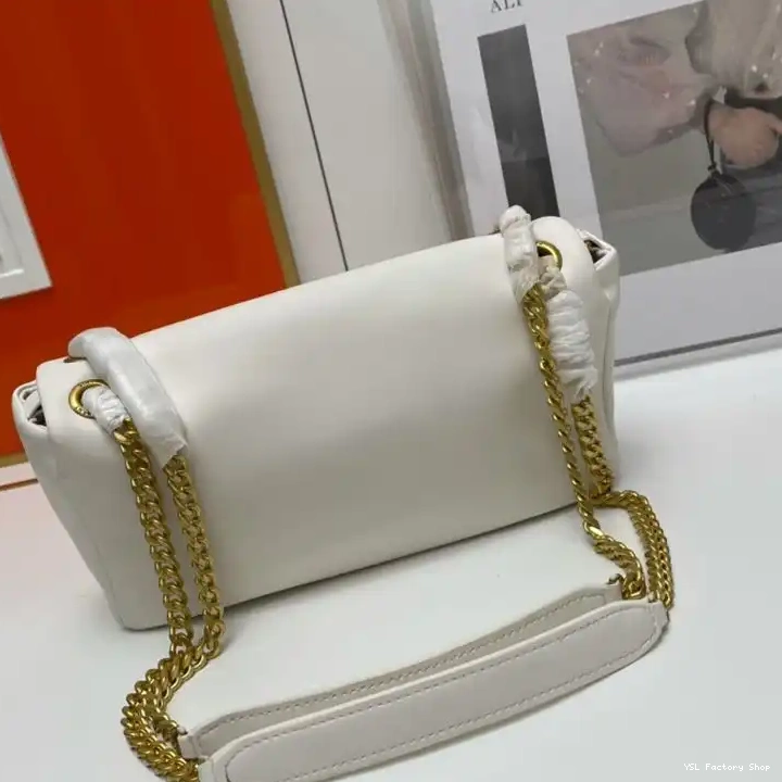 CHEAP Laurent White Saint Bag Plunged Lambskin Gold In Calypso 0214