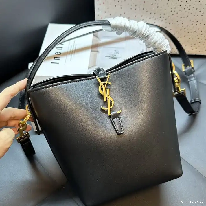 CHEAP In Le Bucket Saint Bag Laurent 37 Gold Black Shiny Leather Small 0216