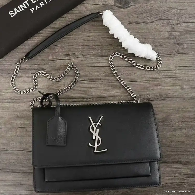 CHEAP In Sunset Bag Medium Saint Laurent Black Chain Silver Leather 0220