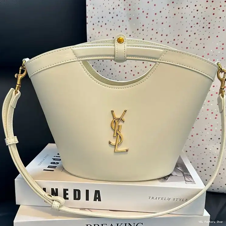 CHEAP Saint Laurent Gold Leather In Mini Tote Celia White Smooth 0212