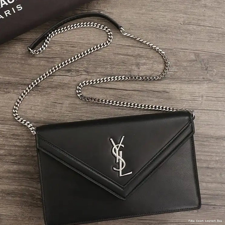 CHEAP Le Sept Leather Black Bag Saint In Chain Laurent Silver 0216