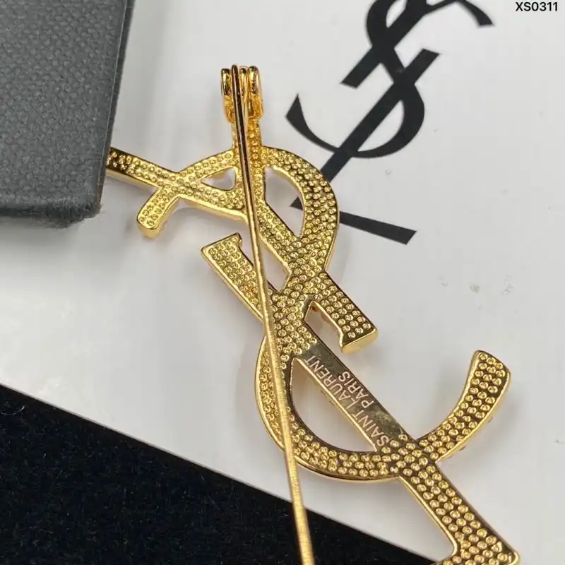 CHEAP Saint Laurent Opyum Brooch In Metal, Enamel and Crystals Gold White 0201