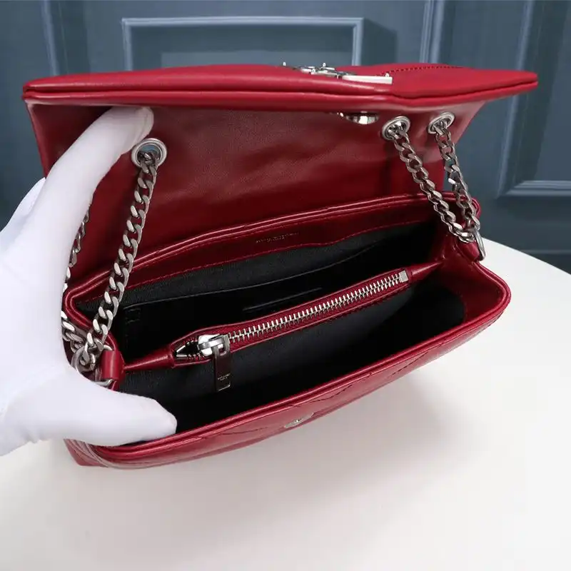 CHEAP Saint Laurent Small Loulou Chain Bag In Y Matelasse Leather Red Silver 0206