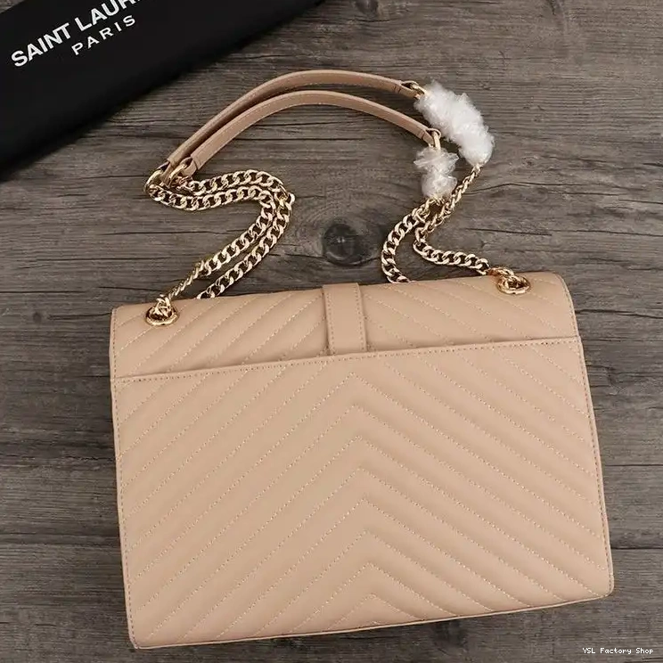 CHEAP Laurent Envelope In Gold Large Apricot Bag Saint Matelasse Leather Chain 0211