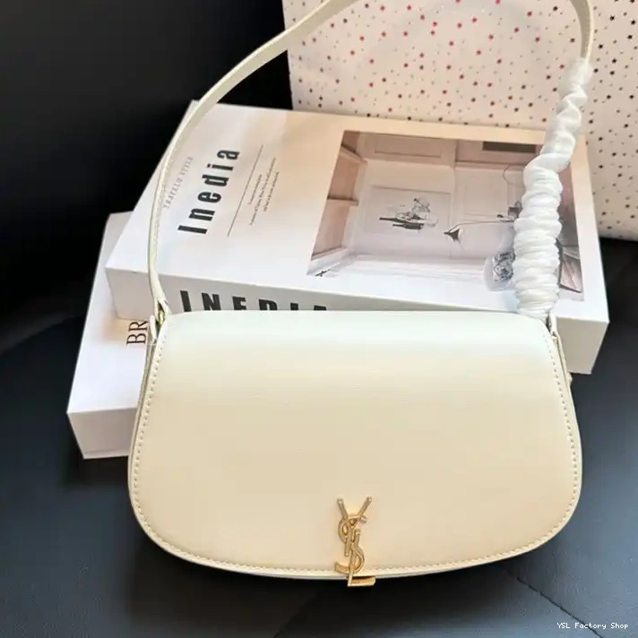 CHEAP Leather Laurent Saint Shoulder Bag Gold White Voltaire Smooth In Mini 0217