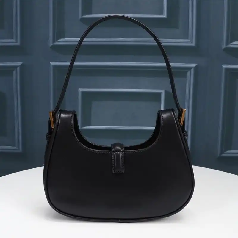 CHEAP Saint Laurent Le Fermoir Hobo Bag In Shiny Leather Black 0206