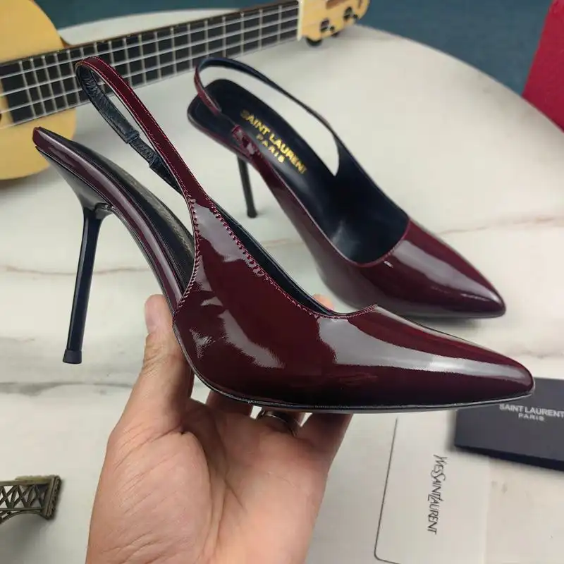 CHEAP Saint Laurent Kiss 105 Slingback Pumps Women Patent Leather Burgundy 0203