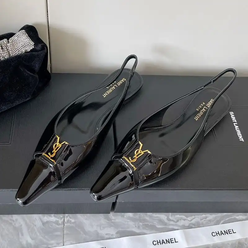 CHEAP Saint Laurent Babylone Slingback Flats Women Patent Leather Black Gold 0203