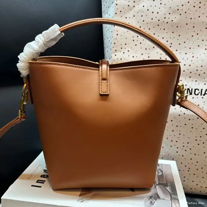 CHEAP 37 Small Saint Laurent Brown In Gold Bag Leather Bucket Le Shiny 0217