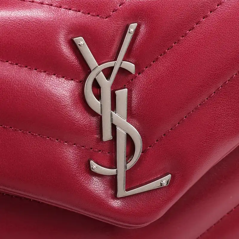 CHEAP Saint Laurent Small Loulou Chain Bag In Y Matelasse Leather Red Silver 0206