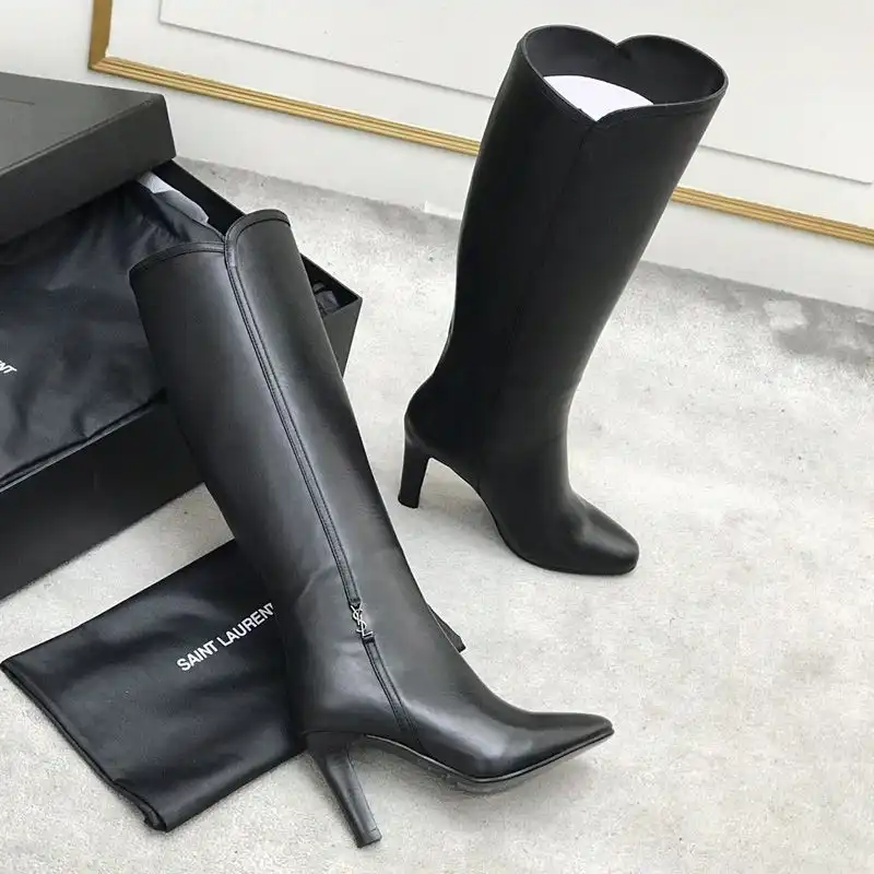 CHEAP Saint Laurent Jane Knee Boots with YSL Signature Women Smooth Leather Black 0203