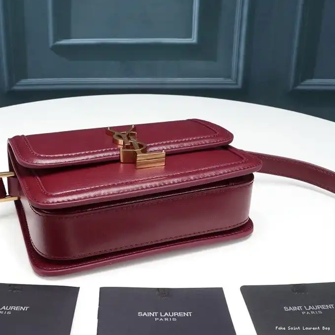 CHEAP Burgundy Leather Saint In Small Satchel Laurent Solferino Gold Box 0220