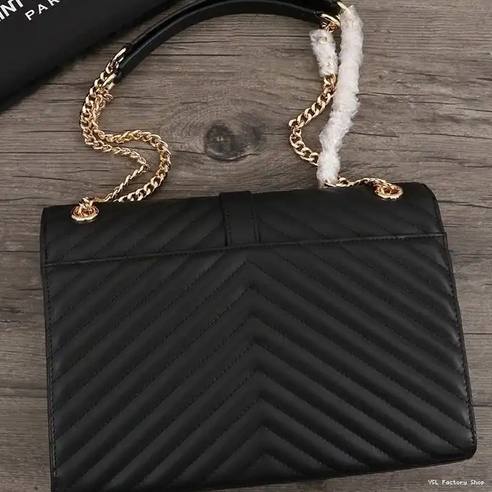 CHEAP Leather Saint Laurent Black Chain Envelope Gold Matelasse Bag In Large 0217