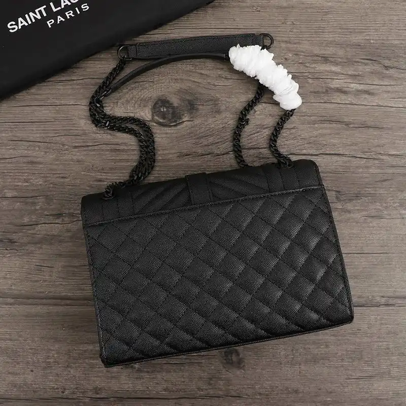 CHEAP Saint Laurent Medium Envelope Chain Bag In Mixed Grained Matelasse Leather Black 0206