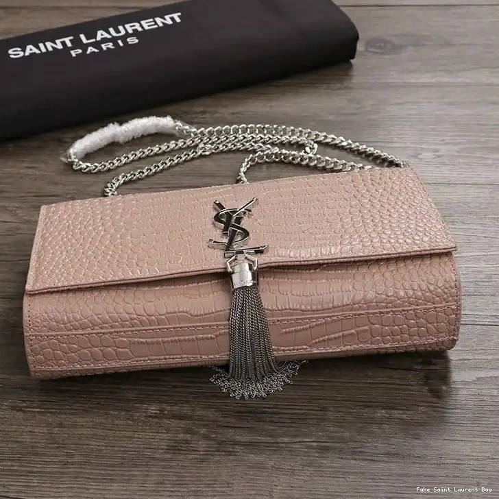 CHEAP Chain Embossed Bag Leather Pink Crocodile Silver Kate Laurent Medium Shiny with In Saint Tassel 0220