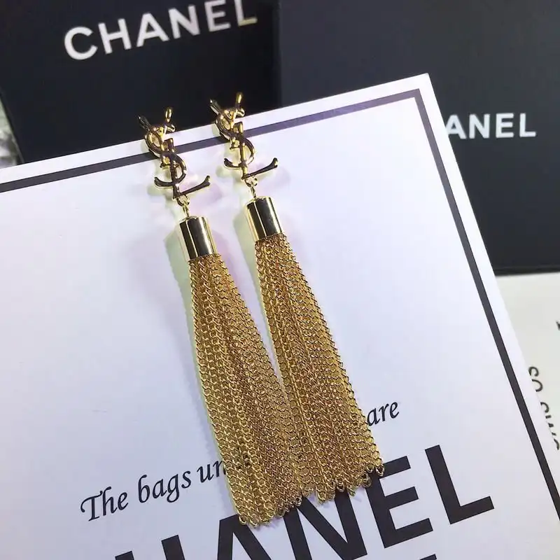 CHEAP Saint Laurent Loulou Earrings With Chain Tassels In Brass Gold 0205