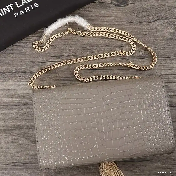 CHEAP Medium Saint Crocodile Shiny with Embossed Bag Kate Chain Tassel Laurent Leather Grey In Gold 0221