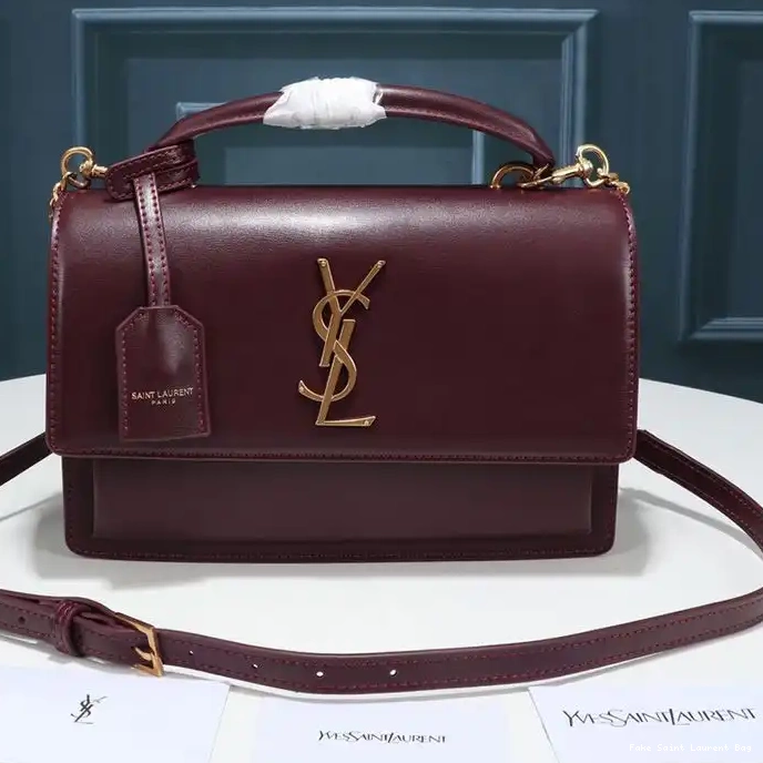 CHEAP Burgundy Saint In Smooth Laurent Satchel Leather Medium Sunset Gold 0216