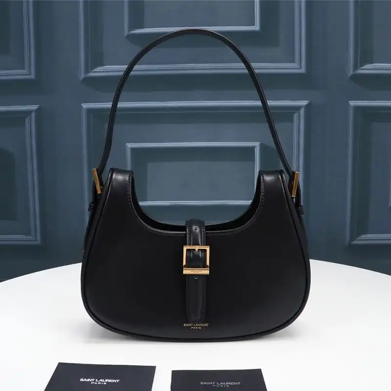 CHEAP Saint Laurent Le Fermoir Hobo Bag In Shiny Leather Black 0206