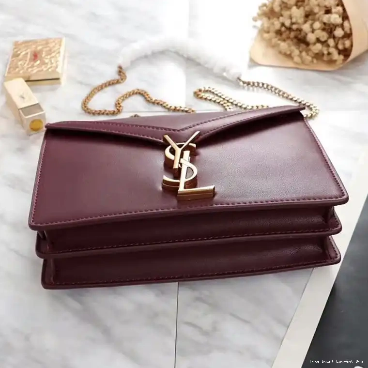 CHEAP Burgundy Smooth Saint Clasp Laurent Gold Cassandra In Bag Leather 0213