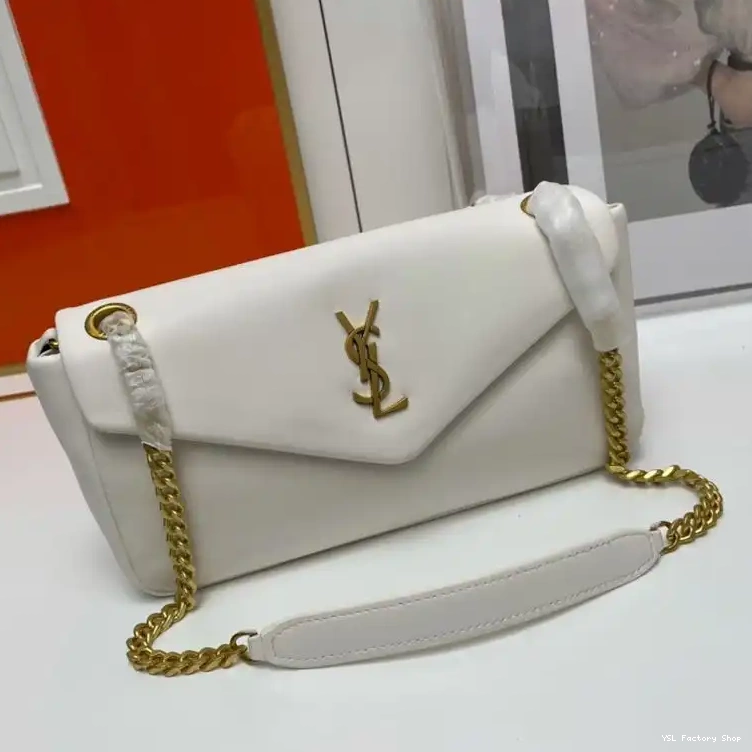 CHEAP Laurent White Saint Bag Plunged Lambskin Gold In Calypso 0214