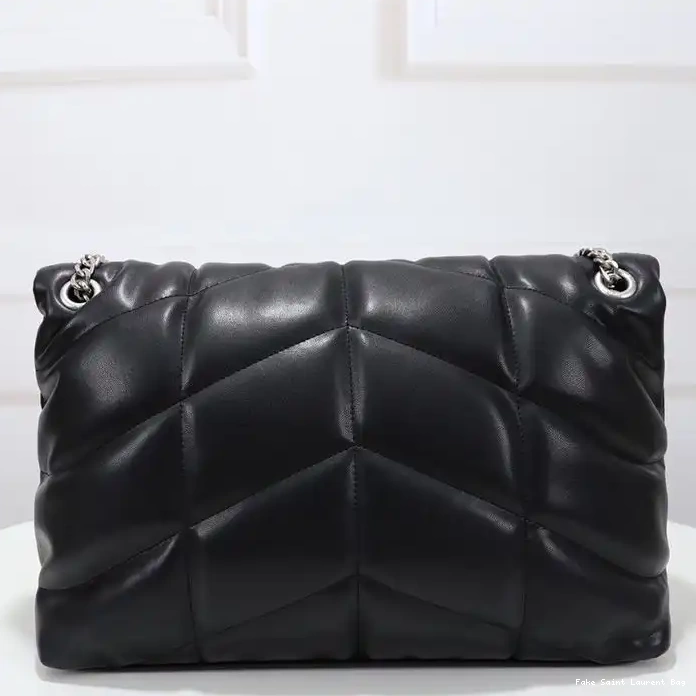 CHEAP Saint Puffer Laurent Black Silver Medium In Bag Quilted Loulou Lambskin 0218