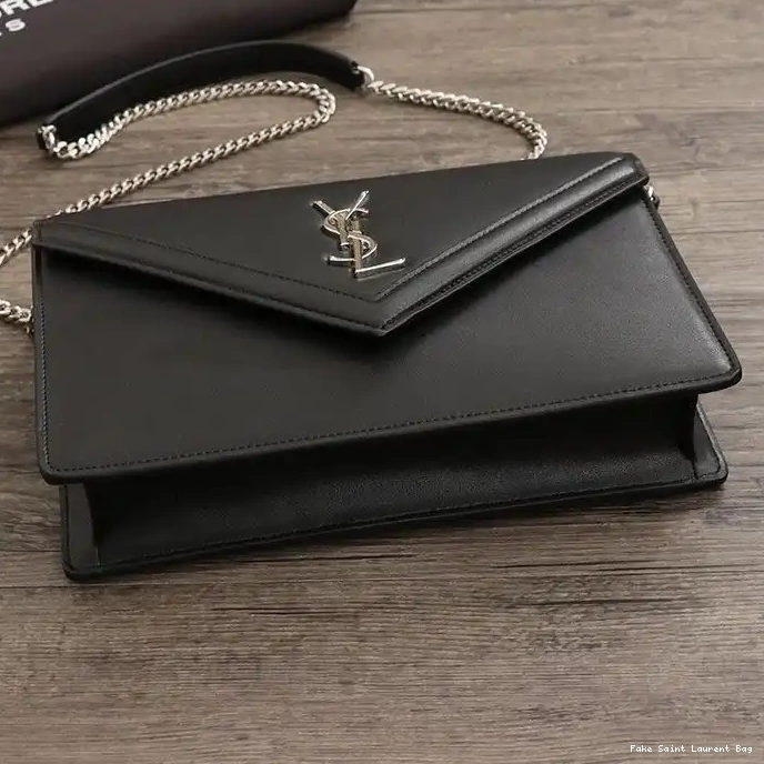 CHEAP Le Sept Leather Black Bag Saint In Chain Laurent Silver 0216