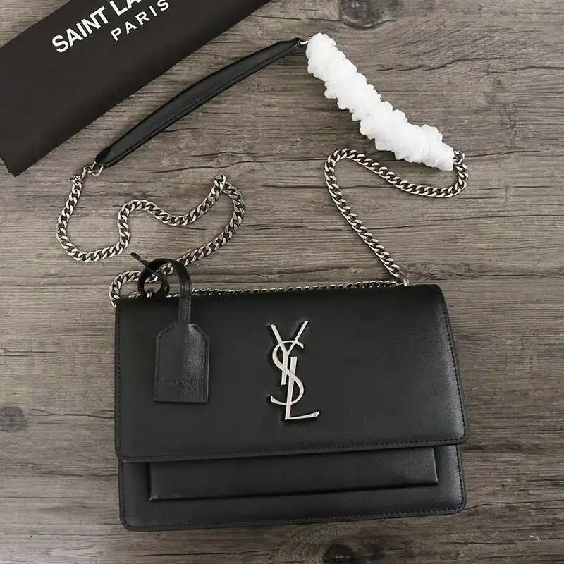 CHEAP Saint Laurent Medium Sunset Chain Bag In Leather Black Silver 0206