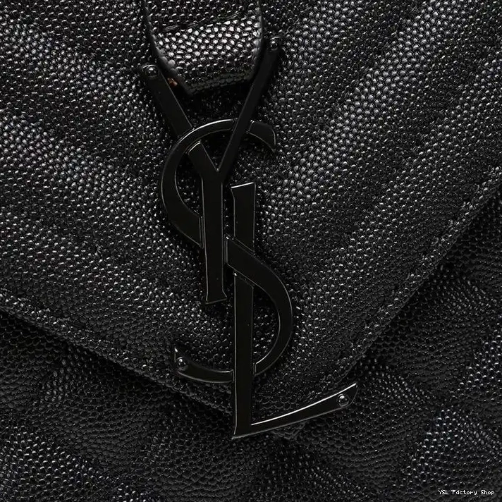 CHEAP Large Black Matelasse Mixed In Grained Laurent Envelope Leather Saint Chain Bag 0214