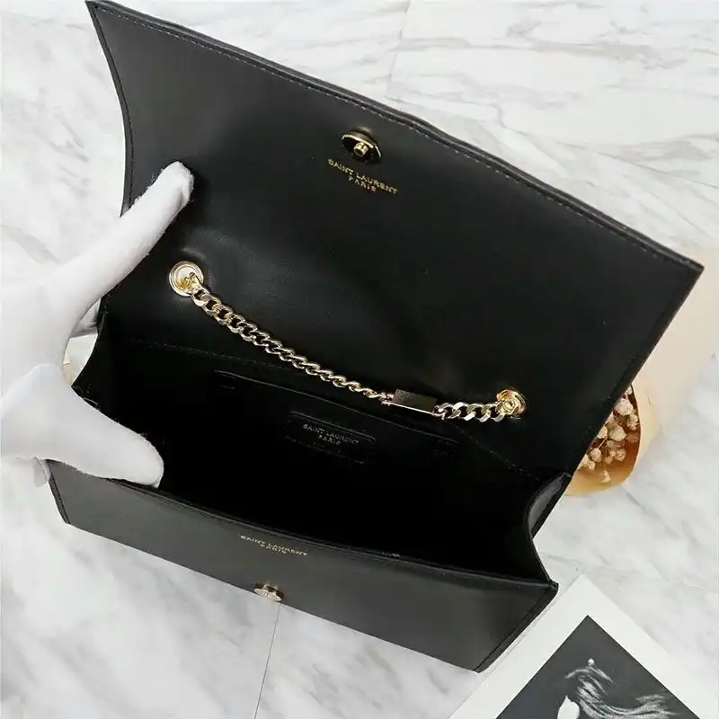 CHEAP Saint Laurent Medium Kate Chain Bag In Leather Black Gold 0206