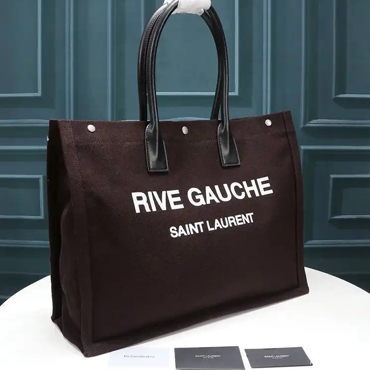 CHEAP And Burgundy Tote Gauche Rive Leather Laurent Linen Saint In 0225