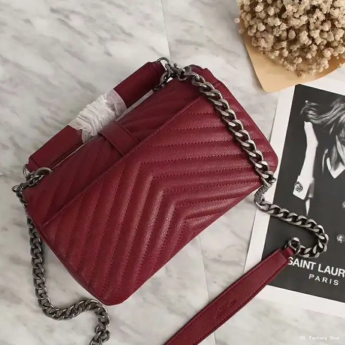 CHEAP Bag Medium Chain Leather Burgundy Silver In College Matelasse Saint Classic Laurent 0213