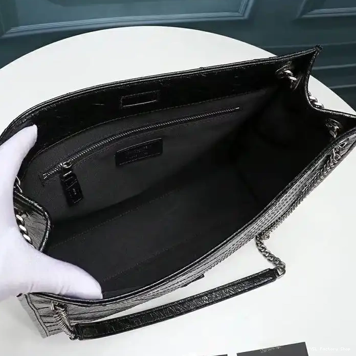 CHEAP Black Saint Silver Laurent Vintage Bag Niki Crinkled In Leather Medium Shopping 0215