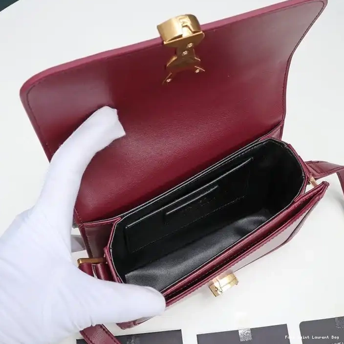 CHEAP Burgundy Leather Saint In Small Satchel Laurent Solferino Gold Box 0220