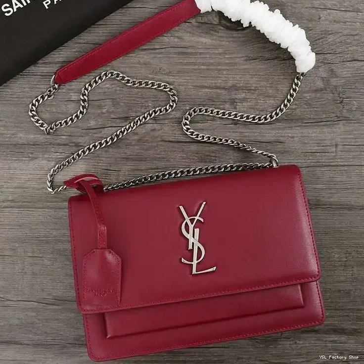 CHEAP Red Silver Medium Sunset In Leather Saint Laurent Bag Chain 0212