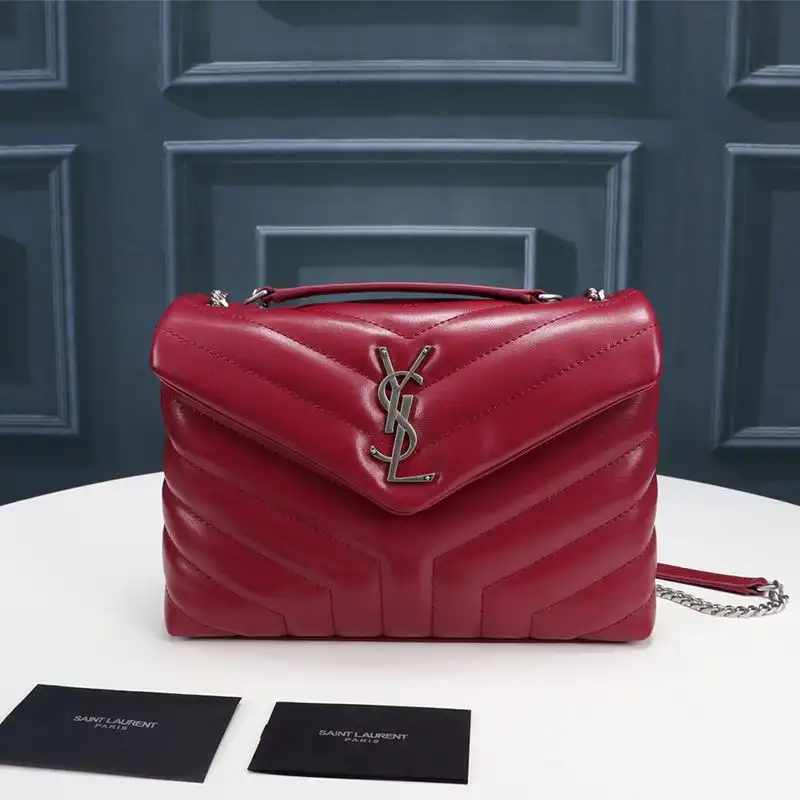 CHEAP Saint Laurent Small Loulou Chain Bag In Y Matelasse Leather Red Silver 0206