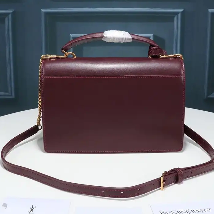 CHEAP Burgundy Saint In Smooth Laurent Satchel Leather Medium Sunset Gold 0216