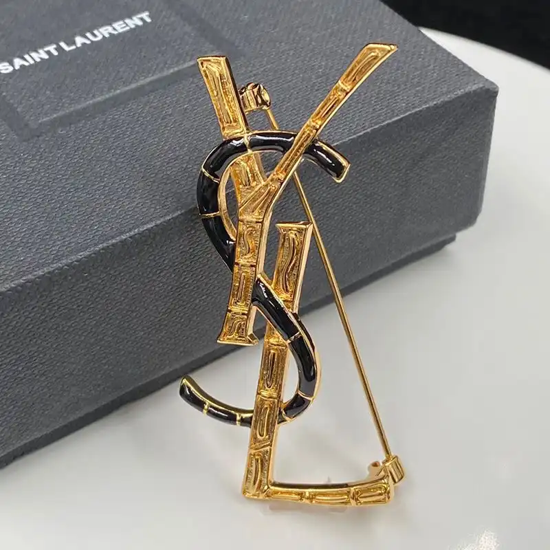 CHEAP Saint Laurent Opyum Brooch In Bamboo Metal and Enamel Gold 0201